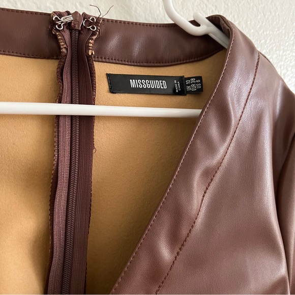 Missguided Brown Leather dress with cutout - Picture 5 of 6